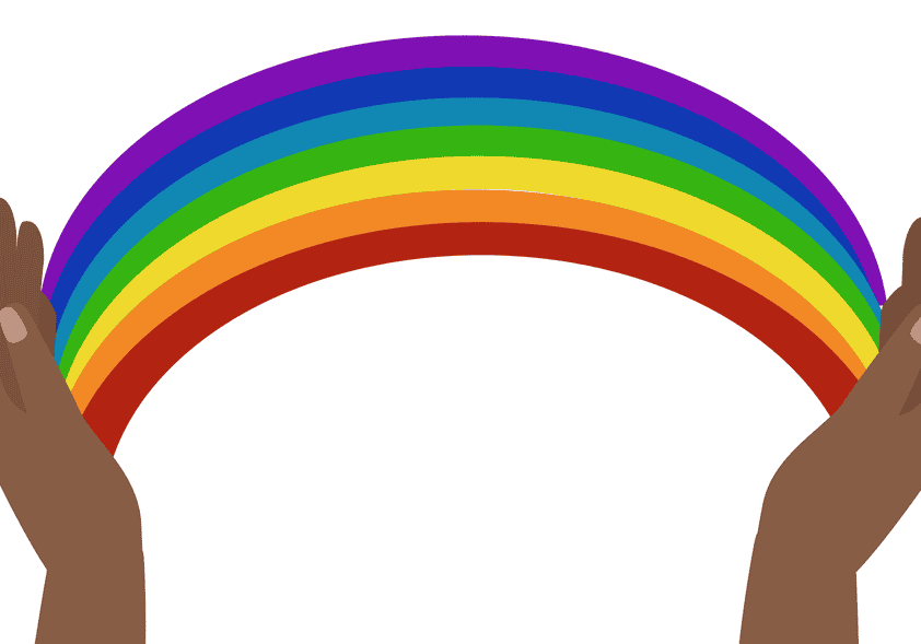 Hands holding a rainbow symbolizing diversity, equality, and inclusion in the community.