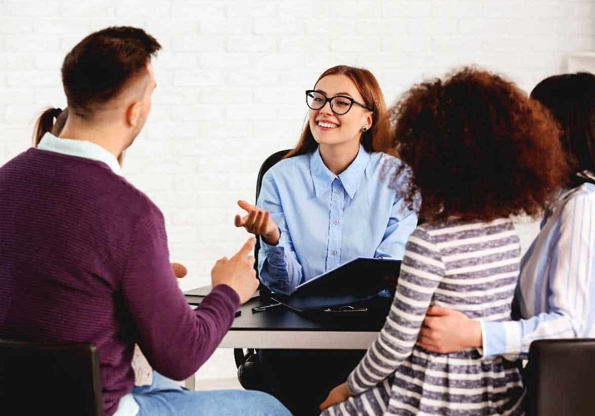 A foster family with a counselor